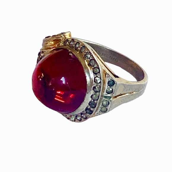 Antique Vermeil Red Cabochon Glass Sterling Silver & Gold Woman’s Ring Jewelry - Picture 6 of 9